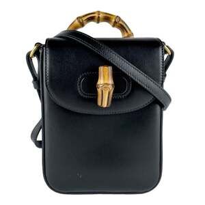 GUCCI Black Leather Bamboo Shoulder Bag